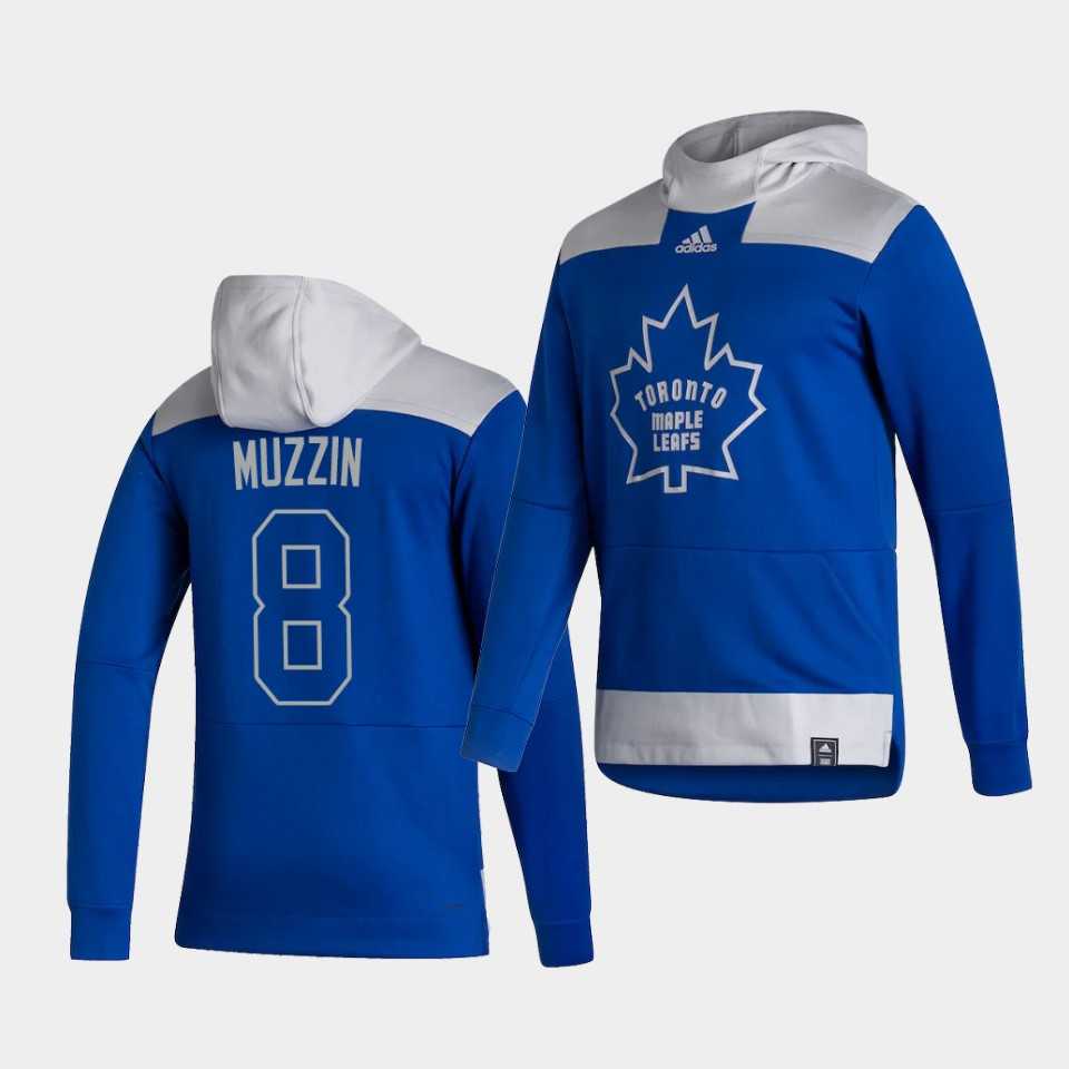 Men Toronto Maple Leafs 8 Muzzin Blue NHL 2021 Adidas Pullover Hoodie Jersey